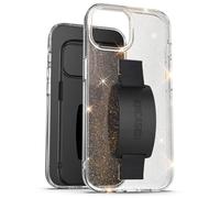 Encased Coque avec dragonne, conçue pour iPhone 15 Plus (2023), coque de téléphone transparente scintillante avec support en silicone doux au toucher (poussière d'étoile pailletée dorée)