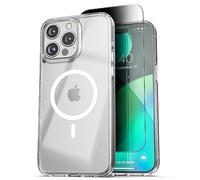 ENCASED Coque de confidentialité, conçue pour iPhone 15 Pro Max (2023), coque transparente fine avec protecteur d'écran anti-espion, verre trempé 9H (compatible avec MagSafe)
