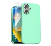 ENCASED Coque en silicone douce au toucher pour iPhone 16 avec protecteur d'écran (compatible MagSafe) - Coque de téléphone fine au toucher lisse pour filles (vert menthe)
