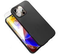 ENCASED Coque en silicone douce au toucher pour iPhone 16 Pro avec protecteur d'écran (compatible MagSafe) - Coque de téléphone ultra fine au toucher lisse (noir)