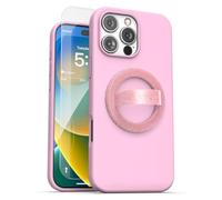 ENCASED Coque en silicone liquide avec anneau magnétique, conçue pour iPhone 16 Pro (compatible avec MagSafe), rose