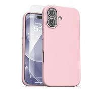 ENCASED Coque en silicone pour iPhone 16 Plus avec protecteur d'écran, coque magnétique au toucher soyeux (compatible avec MagSafe) rose