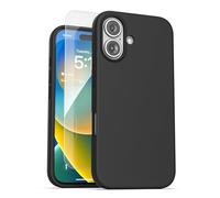 ENCASED Coque en silicone pour iPhone 16 Plus avec protecteur d'écran, coque magnétique au toucher soyeux (compatible avec MagSafe) Noir mat