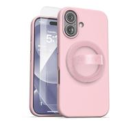 ENCASED Coque en silicone pour iPhone 16 Plus avec support magnétique amovible pour téléphone portable (compatible avec MagSafe), rose clair