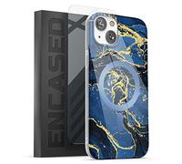 Encased Coque Étui magnétique conçu pour iPhone 14 Plus avec film protecteur d'écran - Compatible avec les accessoires de téléphone MagSafe (marbre bleu)