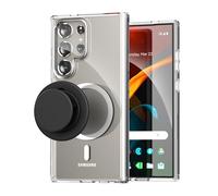 ENCASED Coque MAG 2 en 1 avec Grip pour Samsung Galaxy S24 Ultra (2024) Compatible avec Chargeur MagSafe, Coque Magnétique avec Support de Téléphone / Prise Pop [Crystal Clear - Anti-Jaunissement]