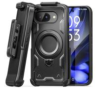 Encased Coque pour Google Pixel 9a avec clip ceinture - Coque de téléphone double couche avec béquille magnétique rotative et étui, noir (compatible avec MagSafe)