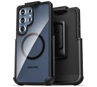 Encased Étui de ceinture pour Samsung Galaxy S25 Ultra - Coque arrière transparente avec clip rotatif (magnétique, compatible avec MagSafe, Qi2)