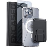 Encased Étui Portefeuille conçu pour iPhone 14 Pro avec Porte-Cartes magnétique, béquille et Protecteur d'écran - Compatible avec MagSafe, Transparent (3 en 1)