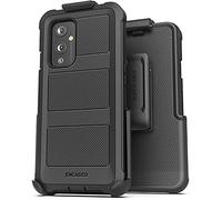 Encased Falcon Armor Coque pour OnePlus 9 avec protection d'écran intégrée et clip ceinture - Ultra protectrice, design intégral avec cache-ports (Noir)