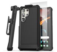 Encased Falcon Étui ceinture conçu pour Samsung Galaxy S24 Ultra avec clip holster - Coque de protection avec protecteur d'écran en verre trempé (noir)