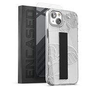 Encased Finger Loop Coque pour iPhone 14 avec dragonne et Film Protecteur d'écran (Feuille de Dentelle Transparente/Blanche)
