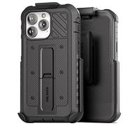 Encased Pantera Étui de protection intégral pour iPhone 14 Pro avec protection d'écran intégrée et clip ceinture [ultra robuste] MIL-Spec avec béquille (noir)