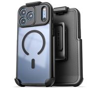 ENCASED pour iPhone 17 Pro Frosted Coque avec Clip Ceinture et Holster - Compatible MagSafe - Étui Hybride Magnétique Transparent avec Protection Objectif (Noir)