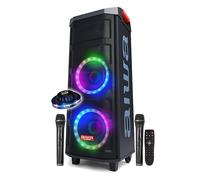 Enceinte Active 600W Aiwa KBTUS-608 - Eclairage Frontal RVB / Bluetooth, USB / HyperBass, Jeu de lumière à LED, Soirée Sono DJ