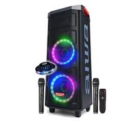 Enceinte Active 600W Aiwa KBTUS-608 - Eclairage Frontal RVB / Bluetooth, USB / HyperBass, Jeu de lumière à LED, Soirée Sono DJ