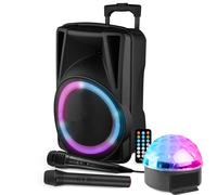 ENCEINTE Active 600W AVEC USB, BLUETOOTH + JEUX DE LUMIERE ASTROBALL + MICRO SANS FIL PA DJ SONO LED SOIREE FAMILLE KARAOKE