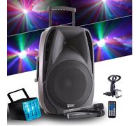 Enceinte active autonome GEMINI ES15-TOGO 15" - 800W - USB/SD/BT + 2 micros sans fil + tel + Jeu de lumière Derby LED RVB G