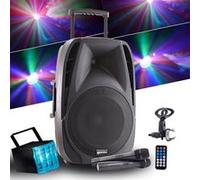 Enceinte active autonome GEMINI ES15-TOGO 15" - 800W - USB/SD/BT + 2 micros sans fil + tel + Jeu de lumière Derby LED RVB