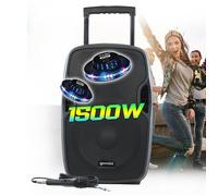 Enceinte active Bluetooth 1500W, GEMINI AS-12TOGO sur batterie Sono DJ PA 12 Pouces, USB SD RADIO FM, microphone Karaoké, Ovni