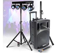 Enceinte Active BOOST Portable Autonome - 800W -15/38CM USB BLUETOOTH, Support, 1 MICRO VHF, Portique Lumières pour Sono DJ Fête