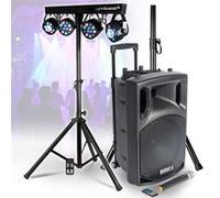 Enceinte Active BOOST Portable Autonome - 800W -15/38CM USB BLUETOOTH, Support, 1 MICRO VHF, Portique Lumières pour Sono DJ Fête