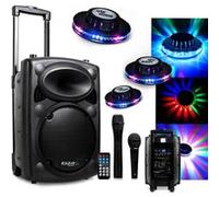 Enceinte Active DJ 500W USB/MP3 IBIZA PORT10VHF-BT + 3 Effets Ovni à LED SONO DJ PA FETE SOIREE