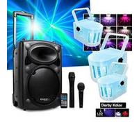 Pack DJ Karaoké mobile 500W IBIZA PORT10VHF-BT +3 Mini Derby Kolor RVB