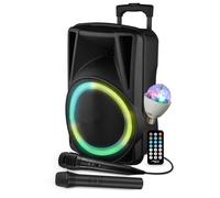 Enceinte Active - FestiSound FESTI12 - 12" 31CM - 600W - Batterie - RING LED - USB SD Bluetooth TWS - 2 Micros + Ampoule