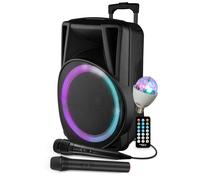 Enceinte Active - FestiSound FESTI15-38CM - 700W - sur Batterie - Effet Ring LED - USB SD Bluetooth TWS - 2 Micros + Ampoule