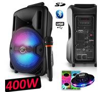 ENCEINTE MOBILE PARTY KARAOKÉ DJ SONO PA BATTERIE 8 400W À LEDS RVB USB/SD/BT + MICRO VHF MYDJ DJOON08 + OVNI