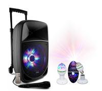 Enceinte autonome Karaoke USB Bluetooth 300W PARTY-8LED Tuner - Micro - Jeu Astro MAGIC-LIGHT-MICRO-S Disco Soirée Noir