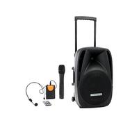 Enceinte Autonome - Pronomic PH12AW - sur batterie Active 12" - 160W Peak - 2 Micros sans fil VHF main/serre tête - USB SD BT