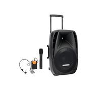 Enceinte Autonome - Pronomic PH15AW - Amplifiée de 15" - sur batterie, USB Bluetooth - 200W Peak, Micro VHF, Micro serre tête