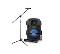 Enceinte autonome SONIC08 à LED - 400W - USB/BT/ AUX - Télécommande + Support Longue perche avec Micro VHF, Karaoké, Chant