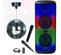 Enceinte Autonome sur batterie Karaoke USB Bluetooth Mooving ELECTRO-SOUND600 - 2 Micros - Boule à facette motorisée - Soirée Disco