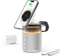 Enceinte Bluetooth 3 En 1 Avec Lampe De Nuit Et Chargeur Sans Fil - Lampe De Sommeil Tactile, Chargeur À Induction 15 W, Bluetooth 5.4, Éclairage D'Ambiance Blanc