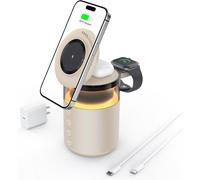 Enceinte Bluetooth 3 En 1 Avec Lumière De Nuit Et Chargeur Sans Fil, Compatible Avec Iphone 17/16/15/14/13/12 Pro Max, Apple Watch Et Earbuds À Charge Sans Fil, Adaptateur De 33W Jaune