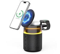 Enceinte Bluetooth 3 en 1 Lampe de Nuit Chargeur sans Fil 15W - Lampe de Chevet Tactile Réglable, Bluetooth 5.4, Lumières Ambiantes (Noir)
