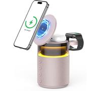 Enceinte Bluetooth 3 En 1 Lampe De Nuit Chargeur Sans Fil 15W ¿ Lampe De Chevet Tactile Réglable, Bluetooth 5.4, Lumières Ambiantes (Rose)