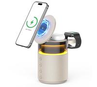 Enceinte Bluetooth 3 en 1 Lampe de Nuit Chargeur sans Fil 15W - Lampe de Chevet Tactile Réglable, Bluetooth 5.4, Lumières Ambiantes (Jaune)