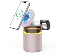 Enceinte Bluetooth 3 en 1 Lampe de Nuit Chargeur sans Fil 15W - Lampe de Chevet Tactile Réglable, Bluetooth 5.4, Lumières Ambiantes (Rose)