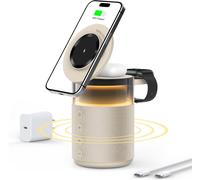 Enceinte Bluetooth 3 En 1 Lampe De Nuit Chargeur Sans Fil 15W ¿ Lampe De Chevet Tactile Réglable, Bluetooth 5.4, Lumières Ambiantes (Jaune)