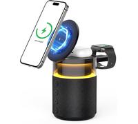Enceinte Bluetooth 3 En 1 Lampe De Nuit Chargeur Sans Fil 15W ¿ Lampe De Chevet Tactile Réglable, Bluetooth 5.4, Lumières Ambiantes Noir