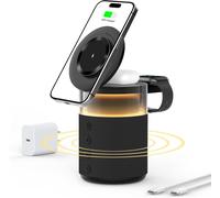 Enceinte Bluetooth 3 En 1 Lampe De Nuit Chargeur Sans Fil 15W \U2013 Lampe De Chevet Tactile Réglable, Bluetooth 5.4, Lumières Ambiantes (Noir)