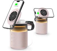 Enceinte Bluetooth 3 En 1 Lampe De Nuit Chargeur Sans Fil 15W \U2013 Lampe De Chevet Tactile Réglable, Bluetooth 5.4, Lumières Ambiantes (Rose)[Z379]