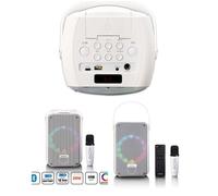 Enceinte Bluetooth 5.2 - karaoké portable sur batterie - microphone karaoké sans fil et éclairage disco LED Blanc