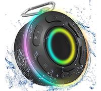 Enceinte Bluetooth 5.3 Étanche IP7 pour Douche, Haut-Parleur avec Appel, Ventouse Puissante, LED Lumière, 360° Stéréo Sans Fil, 8H Basses, Noir Clair