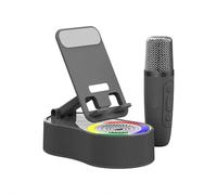 Enceinte Bluetooth 5 en 1 sans fil à induction avec batterie externe 3000 mAh et microphone, support de téléphone rotatif à 360°, pliable et portable pour tablette iPhone Android (noir)