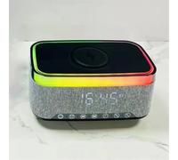 Enceinte Bluetooth avec chargement sans fil, lumière ambiante LED et réveil, radio FM, USB 15 W, blanc
